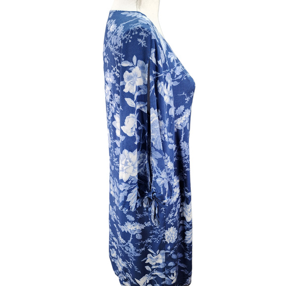 NWT H&M Women’s Dress SZ 6 Blue Floral Viscose 3/4 Sleeve Modest Workwear Church - Picture 5 of 11